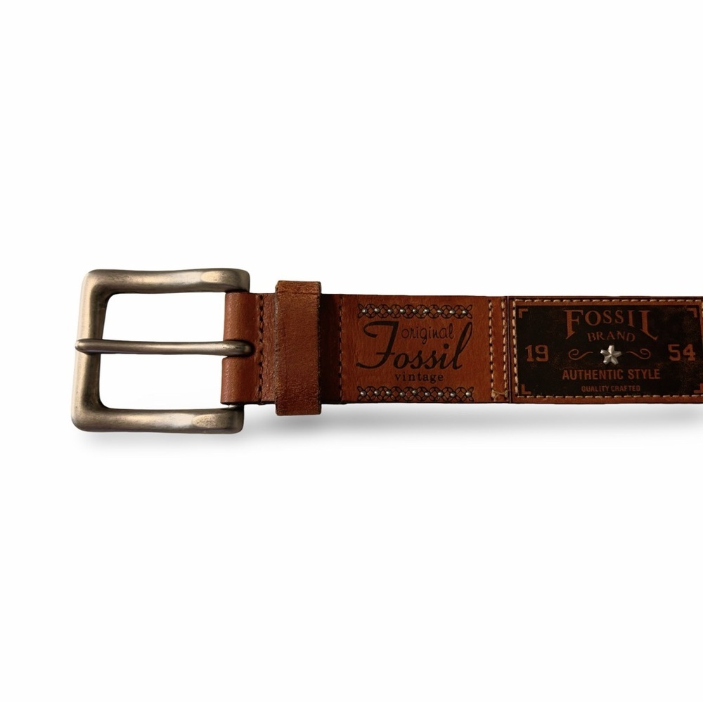 Rare Y2K VTG Fossil 54 Logo Patchwork Leather Belt | Size Medium M - Picture 11 of 14